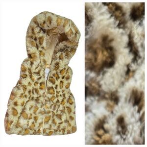 Leopard Print Faux Fur Baby Girls Vest 3M Newborn Hooded Sleeveless Zip Jacket